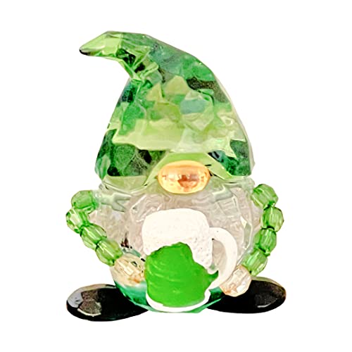 M2S Gifts Lucky Magical Gnome, St. Patricks Day Green Beer Drinking Fun Figurine, 2.5 Inch Small Garden, Lucky Irish Crystal Expressions Decor & ASL ILY Stickers (Lucky Green Beer)