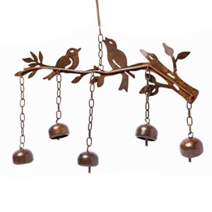 happy gardens bird wind chimes with bells | 5 suspended bells windchime with birds garden decor | mothers day outdoor gifts & backyard decorations