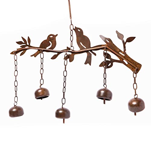 Happy Gardens Bird Wind Chimes with Bells | 5 Suspended Bells Windchime with Birds Garden Decor | Mothers Day Outdoor Gifts & Backyard Decorations