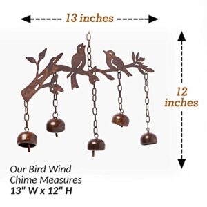 Happy Gardens Bird Wind Chimes with Bells | 5 Suspended Bells Windchime with Birds Garden Decor | Mothers Day Outdoor Gifts & Backyard Decorations