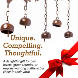 Happy Gardens Bird Wind Chimes with Bells | 5 Suspended Bells Windchime with Birds Garden Decor | Mothers Day Outdoor Gifts & Backyard Decorations