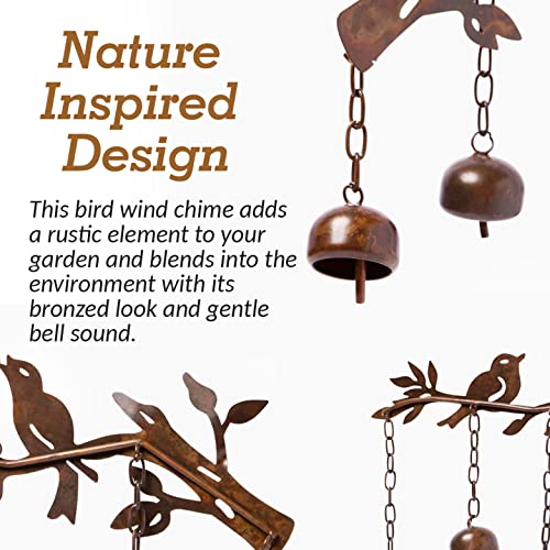 Happy Gardens Bird Wind Chimes with Bells | 5 Suspended Bells Windchime with Birds Garden Decor | Mothers Day Outdoor Gifts & Backyard Decorations