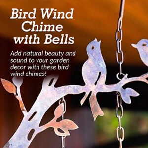 Happy Gardens Bird Wind Chimes with Bells | 5 Suspended Bells Windchime with Birds Garden Decor | Mothers Day Outdoor Gifts & Backyard Decorations