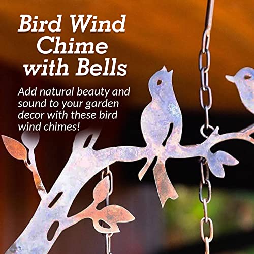 Happy Gardens Bird Wind Chimes with Bells | 5 Suspended Bells Windchime with Birds Garden Decor | Mothers Day Outdoor Gifts & Backyard Decorations