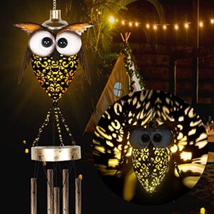 sunwhale owl solar wind chimes for outside big wind chimes indoor hanging outdoor decor metal wind warm led light memorial sympathy gift with metal tubes waterproof for garden yard patio lawn