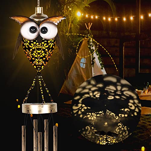 Sunwhale Owl Solar Wind Chimes for Outside Big Wind Chimes Indoor Hanging Outdoor Decor Metal Wind Warm LED Light Memorial Sympathy Gift with Metal Tubes Waterproof for Garden Yard Patio Lawn