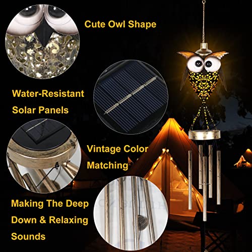 Sunwhale Owl Solar Wind Chimes for Outside Big Wind Chimes Indoor Hanging Outdoor Decor Metal Wind Warm LED Light Memorial Sympathy Gift with Metal Tubes Waterproof for Garden Yard Patio Lawn