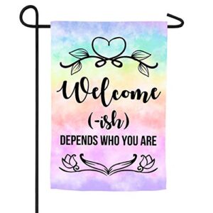 czqhflau welcome-ish depends who you are farmhouse yard outdoor decoration burlap garden flag 12.5 x 18 inch double sided