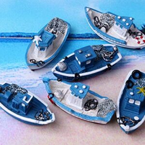 HYSTYLE 6 Pcs Mediterranean Style Miniature Dollhouse Boat Fairy Garden Miniature Boats Model Figurines Cake Topper Fairy Garden Beach Scene Ornament