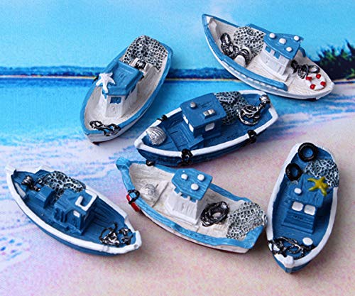 HYSTYLE 6 Pcs Mediterranean Style Miniature Dollhouse Boat Fairy Garden Miniature Boats Model Figurines Cake Topper Fairy Garden Beach Scene Ornament