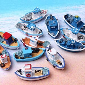 HYSTYLE 6 Pcs Mediterranean Style Miniature Dollhouse Boat Fairy Garden Miniature Boats Model Figurines Cake Topper Fairy Garden Beach Scene Ornament