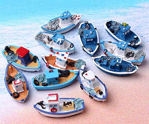 HYSTYLE 6 Pcs Mediterranean Style Miniature Dollhouse Boat Fairy Garden Miniature Boats Model Figurines Cake Topper Fairy Garden Beach Scene Ornament