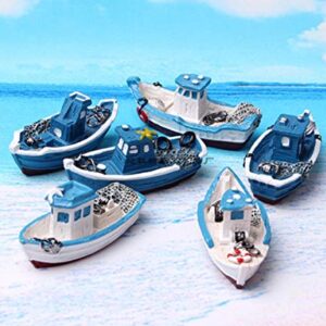 HYSTYLE 6 Pcs Mediterranean Style Miniature Dollhouse Boat Fairy Garden Miniature Boats Model Figurines Cake Topper Fairy Garden Beach Scene Ornament