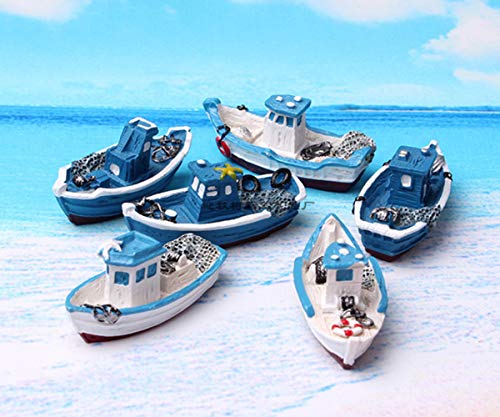 HYSTYLE 6 Pcs Mediterranean Style Miniature Dollhouse Boat Fairy Garden Miniature Boats Model Figurines Cake Topper Fairy Garden Beach Scene Ornament