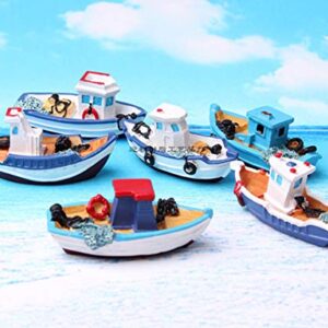 HYSTYLE 6 Pcs Mediterranean Style Miniature Dollhouse Boat Fairy Garden Miniature Boats Model Figurines Cake Topper Fairy Garden Beach Scene Ornament