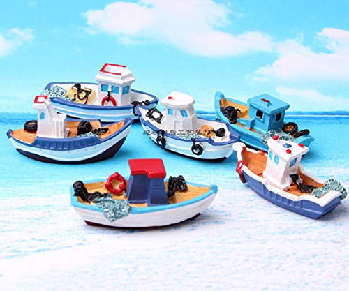 HYSTYLE 6 Pcs Mediterranean Style Miniature Dollhouse Boat Fairy Garden Miniature Boats Model Figurines Cake Topper Fairy Garden Beach Scene Ornament