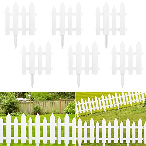 ELECLAND 6 Pieces Garden Fence with 6 Pieces Fence Inser White Plastic Fence Garden Picket Fence Edgings Lawn Flowerbeds Plant Borders Decorative Garden Yard