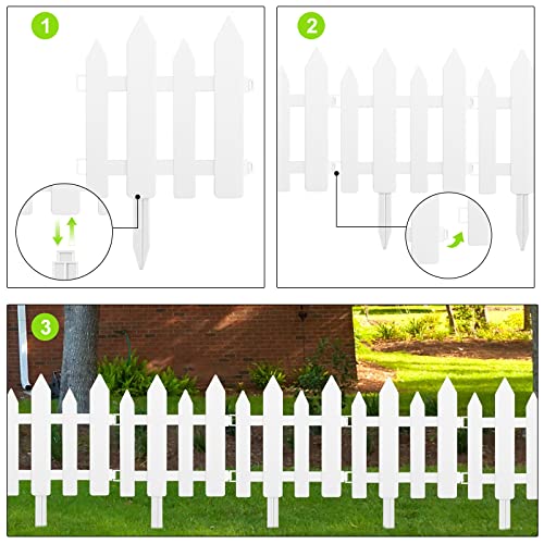 ELECLAND 6 Pieces Garden Fence with 6 Pieces Fence Inser White Plastic Fence Garden Picket Fence Edgings Lawn Flowerbeds Plant Borders Decorative Garden Yard