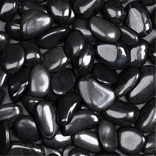 Ausluru 11lbs River Rocks Polished Pebbles for Plants Garden Decorative Stones, Ideal for Fish Tank, Vases, Succulents, Crafting, Home Decor and Garden Landscaping, Large Black