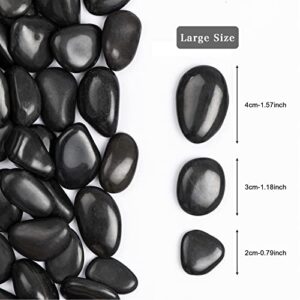 Ausluru 11lbs River Rocks Polished Pebbles for Plants Garden Decorative Stones, Ideal for Fish Tank, Vases, Succulents, Crafting, Home Decor and Garden Landscaping, Large Black