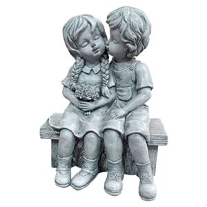 hanabass boy kissing girl statue sitting on bench figurine kissing couple garden sculpture wife gifts for outdoor lawn yard art collection