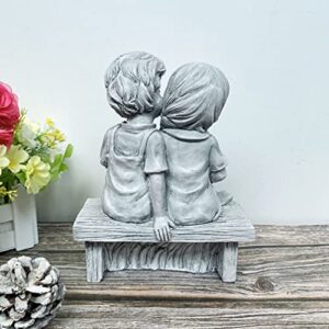 HANABASS Boy Kissing Girl Statue Sitting on Bench Figurine Kissing Couple Garden Sculpture Wife Gifts for Outdoor Lawn Yard Art Collection