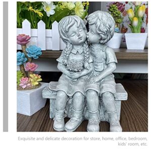 HANABASS Boy Kissing Girl Statue Sitting on Bench Figurine Kissing Couple Garden Sculpture Wife Gifts for Outdoor Lawn Yard Art Collection