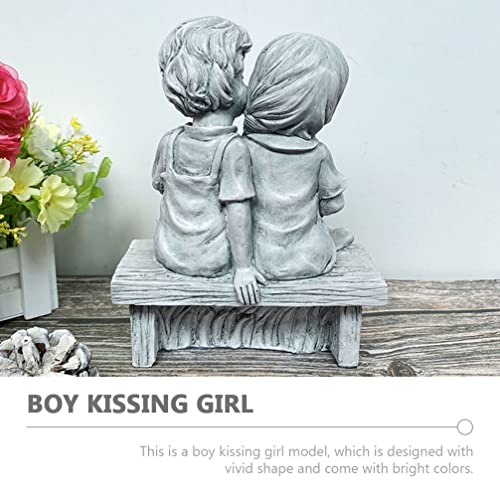 HANABASS Boy Kissing Girl Statue Sitting on Bench Figurine Kissing Couple Garden Sculpture Wife Gifts for Outdoor Lawn Yard Art Collection