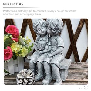 HANABASS Boy Kissing Girl Statue Sitting on Bench Figurine Kissing Couple Garden Sculpture Wife Gifts for Outdoor Lawn Yard Art Collection