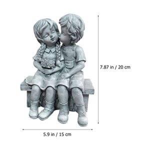 HANABASS Boy Kissing Girl Statue Sitting on Bench Figurine Kissing Couple Garden Sculpture Wife Gifts for Outdoor Lawn Yard Art Collection