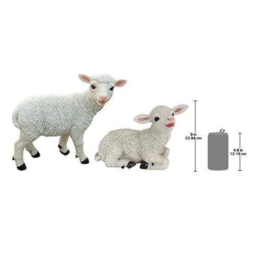 Design Toscano Yorkshire Lamb Garden Farm Animal Statues, 15 Inch, Set of Two Standing and Sitting, Polyresin, Full Color