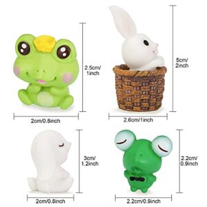 OOTSR 17 Pcs Miniature Fairy Garden Rabbit, Frog Figurines Fairy Garden Mini Animals Cake Topper Resin Model Moss Landscape DIY Terrarium Crafts Ornament Accessories for Home Décor