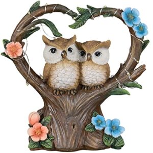 ann bully solar garden statues, resin owl garden figurine with solar led lights and welcome sign, floor mount outdoor garden sculptures & statues for yard patio lawn outdoor decoration