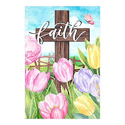 Morigins Easter Cross Garden Flag Decorative Spring Flower Religious Flag He is Risen 12.5 x 18 Inch