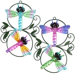 asakokea metal wall decor cute dragonfly metal yard art garden decor outdoor gifts for women – set of 2