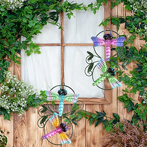 ASAKOKEA Metal Wall Decor Cute Dragonfly Metal Yard Art Garden Decor Outdoor Gifts for Women - Set of 2