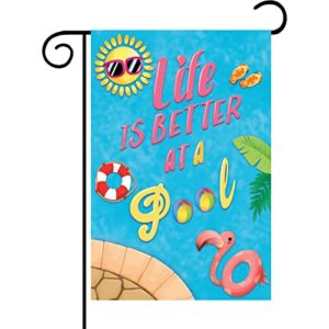 Iutumo Life is Better at a Pool Garden Flag 12x18 Inch Double Sided Small Summer Pool Beach Swimming Decoration for Yard Outside and Party