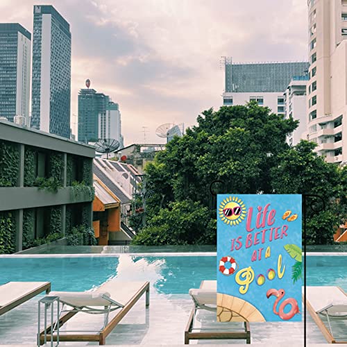 Iutumo Life is Better at a Pool Garden Flag 12x18 Inch Double Sided Small Summer Pool Beach Swimming Decoration for Yard Outside and Party