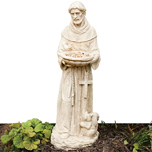 Bits and Pieces - 26” Tall St. Francis Bird Feeder - Yard Decorations - Polyresin Religious Sculpture - Outdoor Decoration Statue - Garden Decor