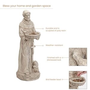 Bits and Pieces - 26” Tall St. Francis Bird Feeder - Yard Decorations - Polyresin Religious Sculpture - Outdoor Decoration Statue - Garden Decor