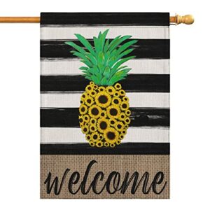 summer garden flag sunflowers pineapple welcome flag double sided vertical burlap yard outdoor decor 28×40 inch