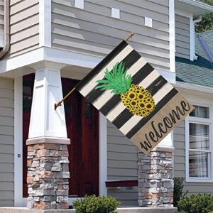 Summer Garden Flag Sunflowers Pineapple Welcome Flag Double Sided Vertical Burlap Yard Outdoor Decor 28x40 Inch