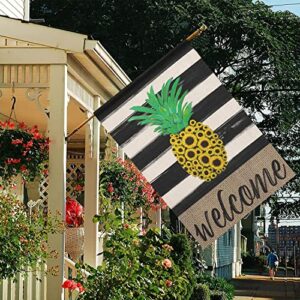 Summer Garden Flag Sunflowers Pineapple Welcome Flag Double Sided Vertical Burlap Yard Outdoor Decor 28x40 Inch