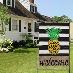 Summer Garden Flag Sunflowers Pineapple Welcome Flag Double Sided Vertical Burlap Yard Outdoor Decor 28x40 Inch