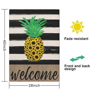 Summer Garden Flag Sunflowers Pineapple Welcome Flag Double Sided Vertical Burlap Yard Outdoor Decor 28x40 Inch