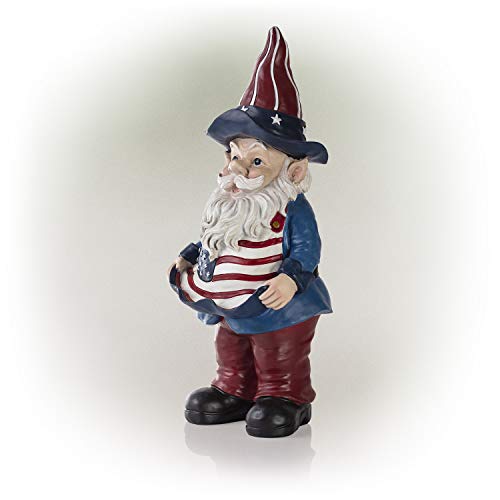 Alpine Americana Gnome with Flag Apron Bird Feeder, 12 Inch Tall