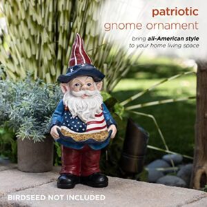 Alpine Americana Gnome with Flag Apron Bird Feeder, 12 Inch Tall