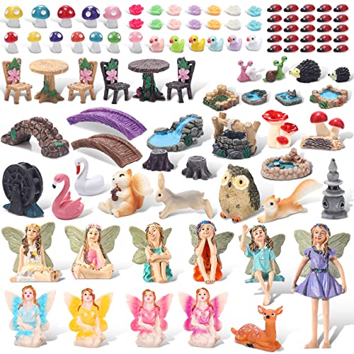 120 Pieces Fairy Garden Kit Fairy Garden Accessories Fairy Garden Animals Garden Miniatures Fairies Miniature Figurines Micro Landscape Ornaments Garden DIY Kit for Outdoor Garden Yard Lawn