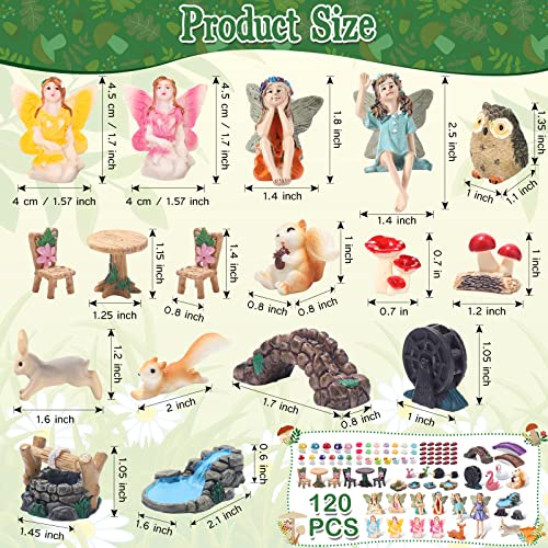 120 Pieces Fairy Garden Kit Fairy Garden Accessories Fairy Garden Animals Garden Miniatures Fairies Miniature Figurines Micro Landscape Ornaments Garden DIY Kit for Outdoor Garden Yard Lawn