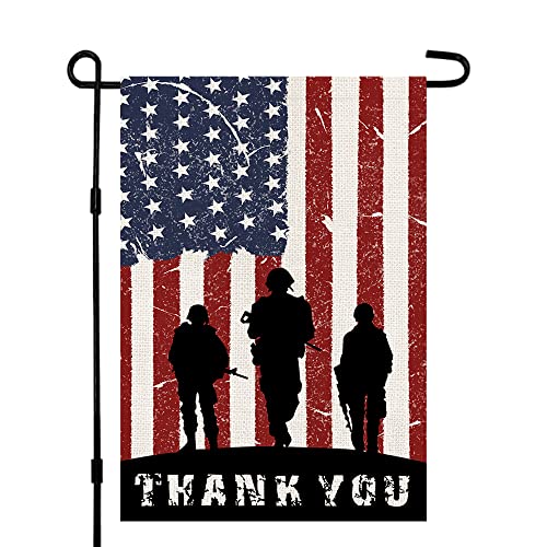 Patriotic American Soldier Thank You Garden Flag 12x18 Inch Double Sided 4th of July Independence Day Memorial Day Yard Outdoor Decor USA Flag